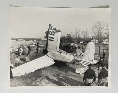 1957 Photo Plane crash wreckage on street with crowd of spectators & cops