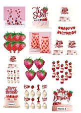 Strawberry Themed Cake & Cupcake Toppers plus other accessories