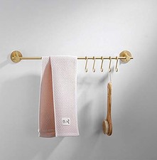 21.6 Inch Towel Bar with 5 S Shaped Hooks,Brass Towel Holder Brushed Gold Tow...