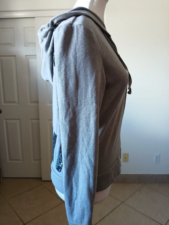 Victoria’s Secret PINK Gray Sequin Bling Full Zip Hoodie Women’s Size Small - Image 4 of 4
