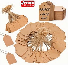 600 PCS Small Price Tags with String Attached, Brown 1.4 1.8 inch, brown