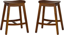 Carli Brown Wooden Backless 26 Inch Seat Height Counter Stool Set of 2