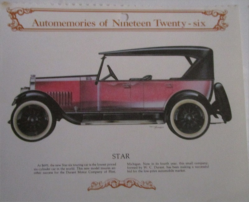 1926 Star Touring car calendar car print (salmon, black top)