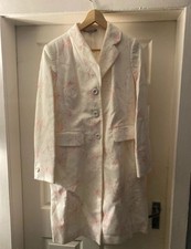 Gharani Strok London Women’s Cream Embroidered Long Jacket Coat Size 14 Elegant