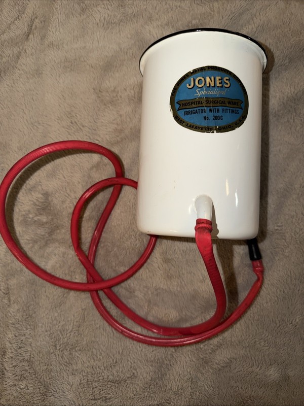 Jones Hospital Vintage Enamel Ware Surgical Irrigator White Original Fittings