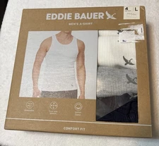 Eddie Bauer Men’s 4 Pack Sz Large A Shirt Tank Tops WhiteGrayNavy NWT Cotton Bl