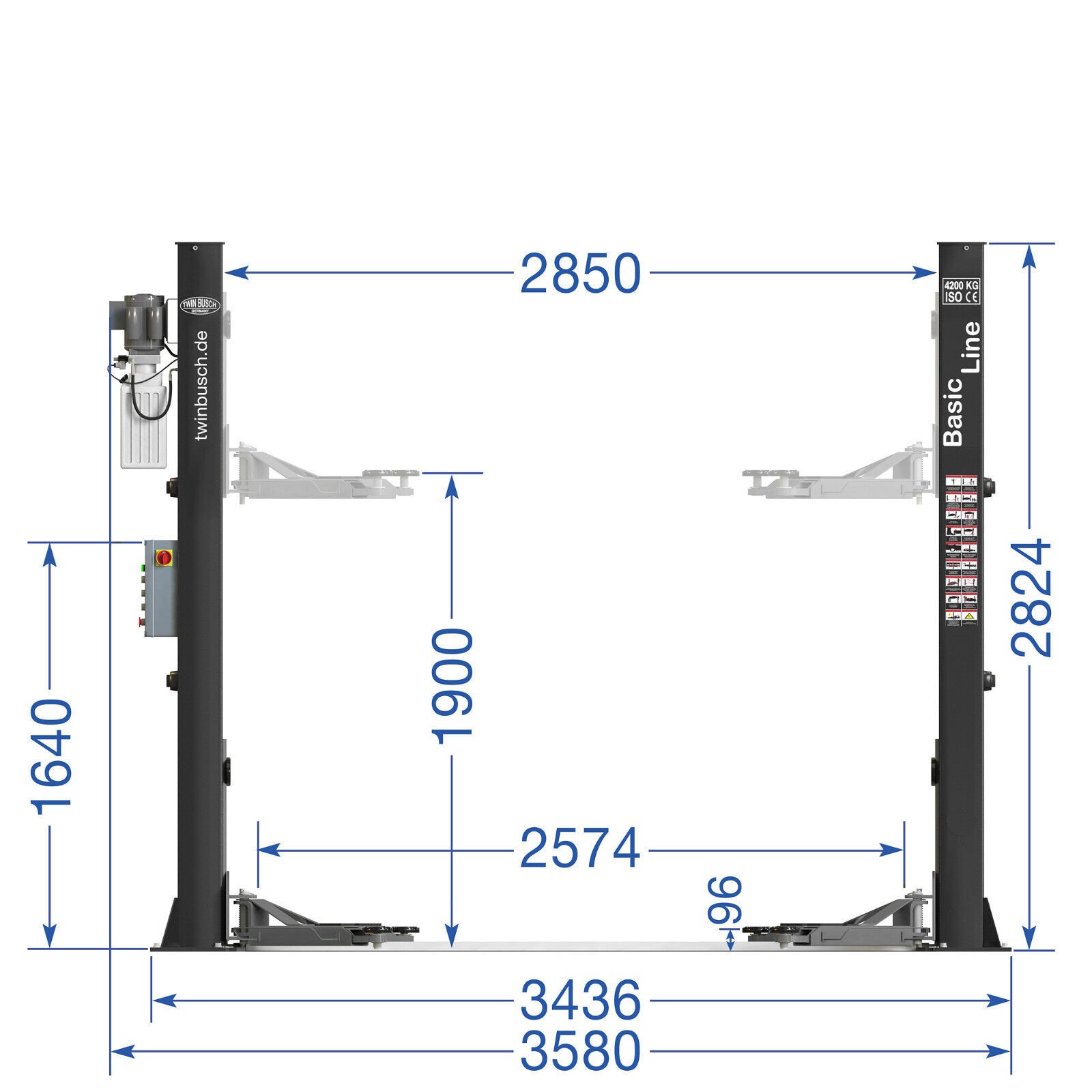 Two Post Car Lift Ramp - Twin Busch 2 Post Lift - Electronic release 4 ...