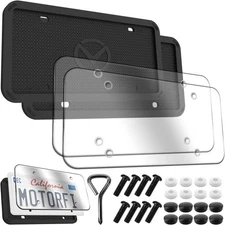 2 Pcs Silicone License Plate Frames with Polycarbonate Covers, Rust-Proof, We...