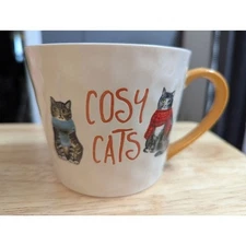 Cosy Cats Stoneware Mug Harvest Green Studio made in England white & yellow
