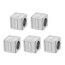 Steels Letter Beads, 5 Pcs Large Square Metal Letter Charms, I, Silver
