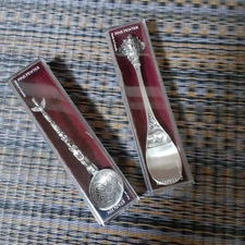 Canada BOMA Pewter Spoon Set 2 Vintage Maple Beaver Totem New
