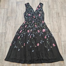 White House Black Market Braided Waist Midi Dress Size 14 Black Floral Romantic