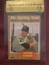 1962 Topps - All-Star Norm Cash #466 All-Star Beckett Raw Card Review 7.5 Grade