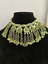 Vintage Afghan Kuchi Necklace Silver Tone Choker Tribal Boho Collar 14  READ