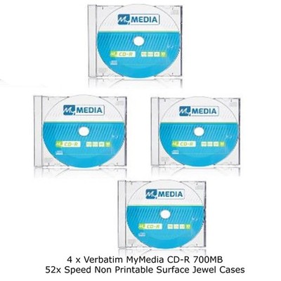 4 x Verbatim Mymedia CD-R Non Printable 52x Discs Logo 700MB 80Min in CD Jewel