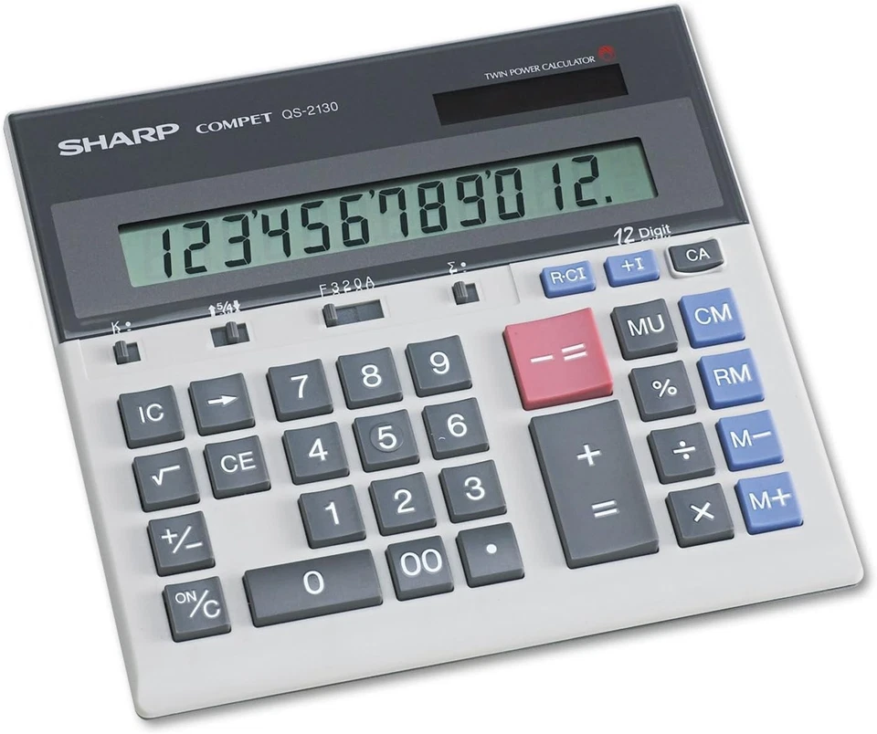QS-2130 12-Digit Commercial Calculator with Kickstand - Solar & Battery Powered - Image 3 of 4
