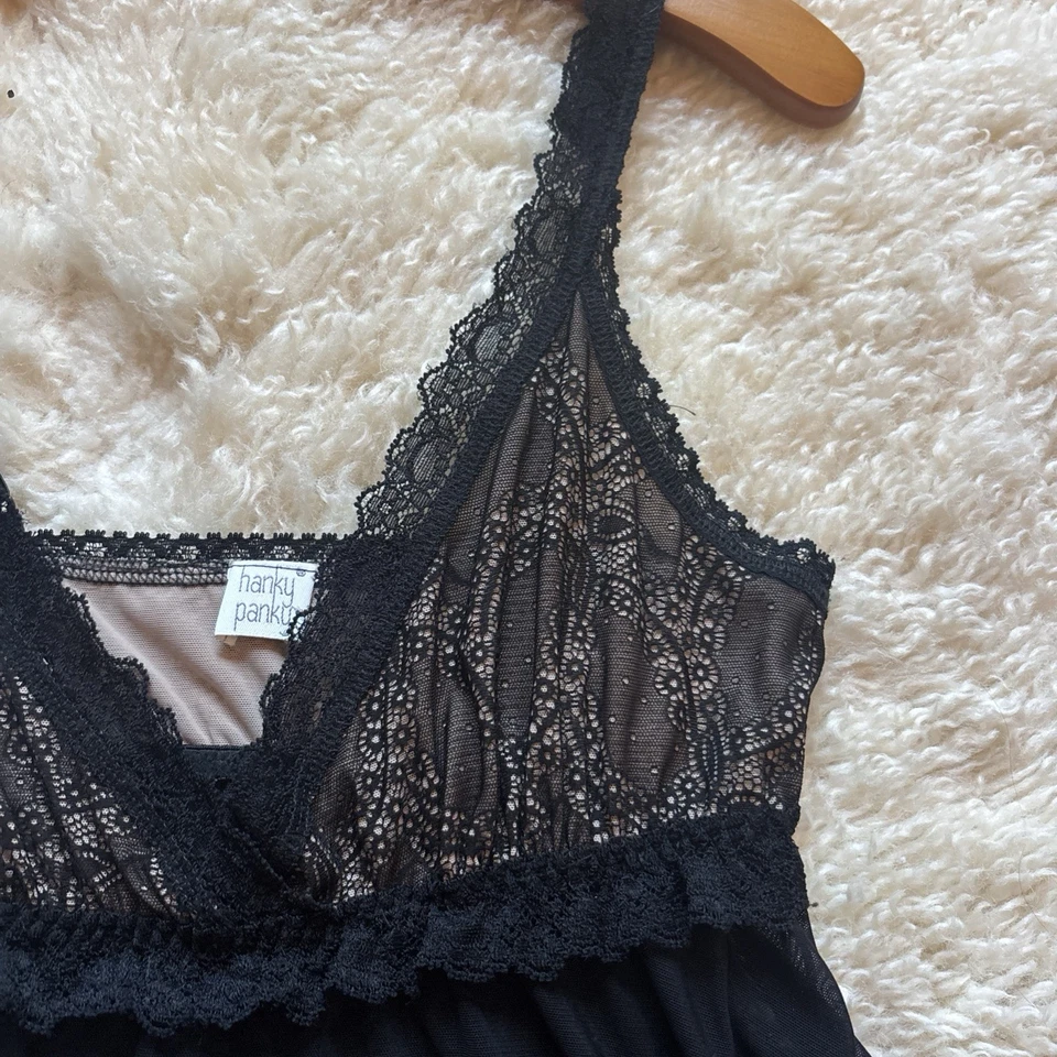 Camisón Babydoll Hanky Panky Chemise Talla XS Negro Sábana Malla y Encaje Elegante  Foto 3 de 4