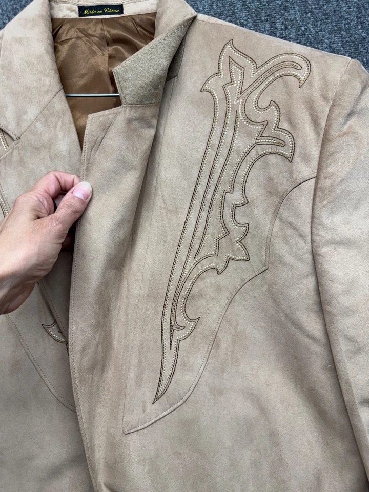 复古 Circle S 西装夹克男式 46L 棕褐色人造麂皮绒西部刺绣 Rockabilly — 第 4/4 张图片