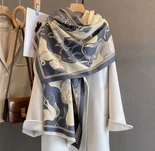 Luxury Horse Carriage Print Scarf Women Winter Shawl Warm Blanket Wrap