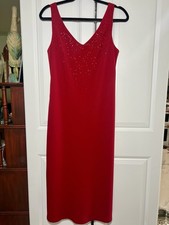 Virgo Red Sequin V Neck Long Mid cocktail Dress Size 8
