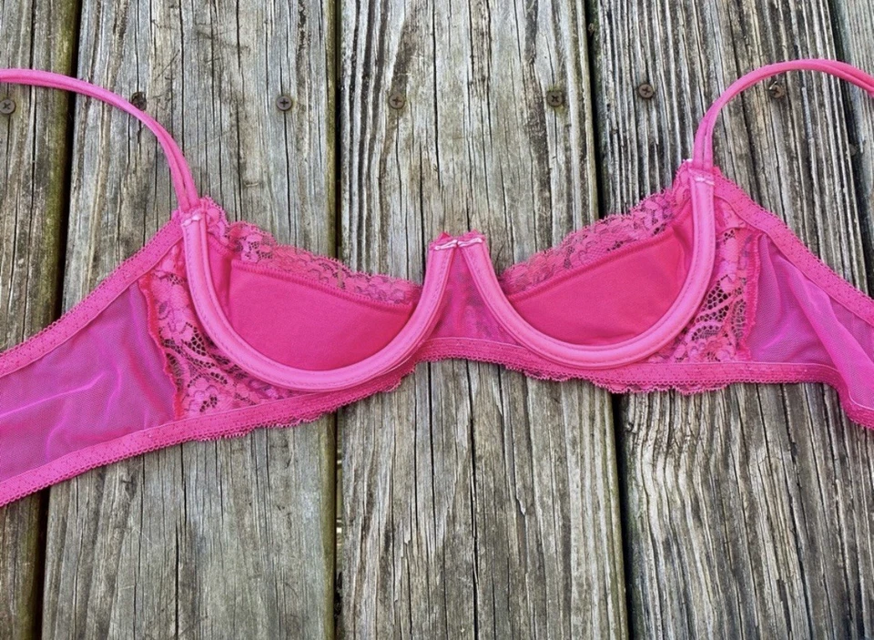 Винтажный бюстгальтер Barbie ярко-розовый кружевной 90-е половина чашки кружевной Shirley Of Hollywood - Изображение 4 из 4