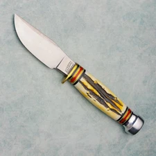 Marbles USA Trailcraft Fixed Blade Knife 4 Pin Stag Handles w/Aluminum Pommel