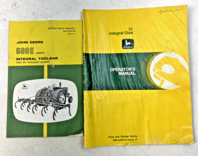Vintage John Deere 500E Integral Toolbar & 31 Integral Disk Operator's Manuals