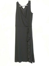 Ann Taylor Loft Women's Size 6 Black Dress Front Ruffle Formal Sleeveless V Neck