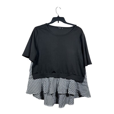 Shein Curve Womens Tunic Top Size 2XL Black White Layered Oversized Minimalist