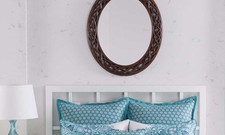 (2) Anthology Kaya Blue Euro Pillow Shams White Floral Medallions Bohemian Chic 