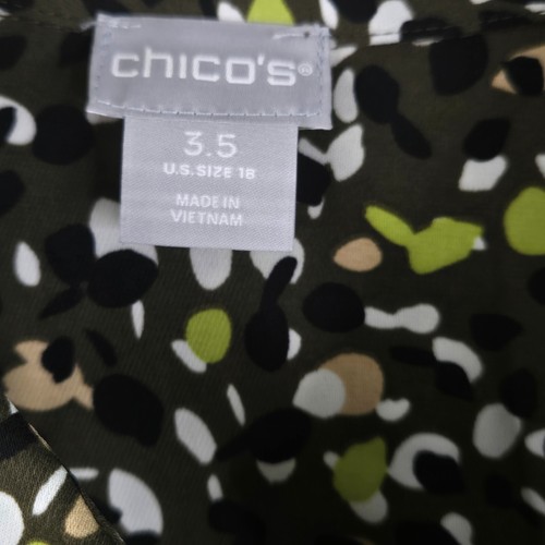 Chico’s 3.5 Maxi Shirt Dress Size XL/18 Olive Green Abstract Dot Office Career - Picture 18 of 18