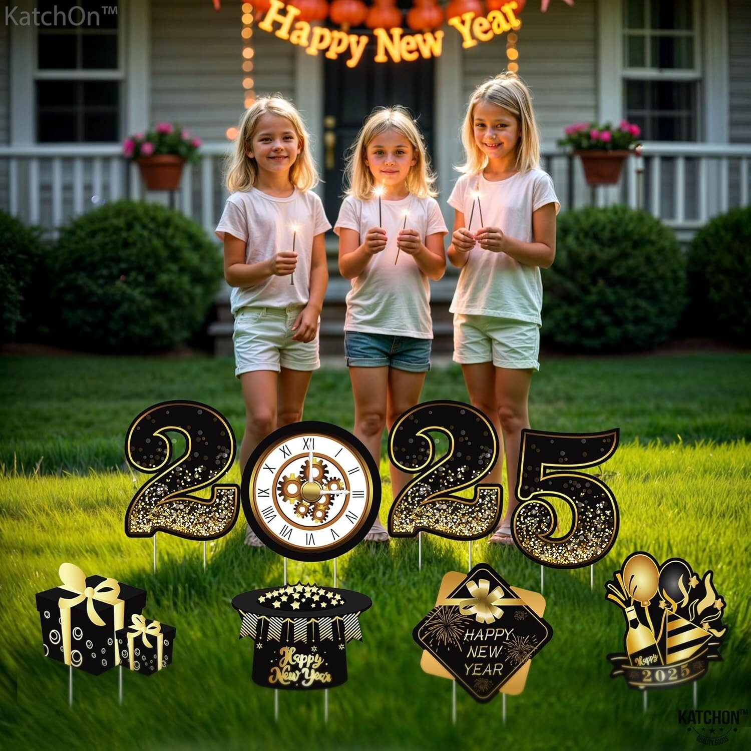 KatchOn Happy New Year Yard Sign 2025 - Pack of 8 | Happy New Year Yard Lawn ...