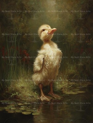 BABY DUCK ART PRINT, Cottagecore Bird Decor, Fantasy Forest Pond Animal Poster