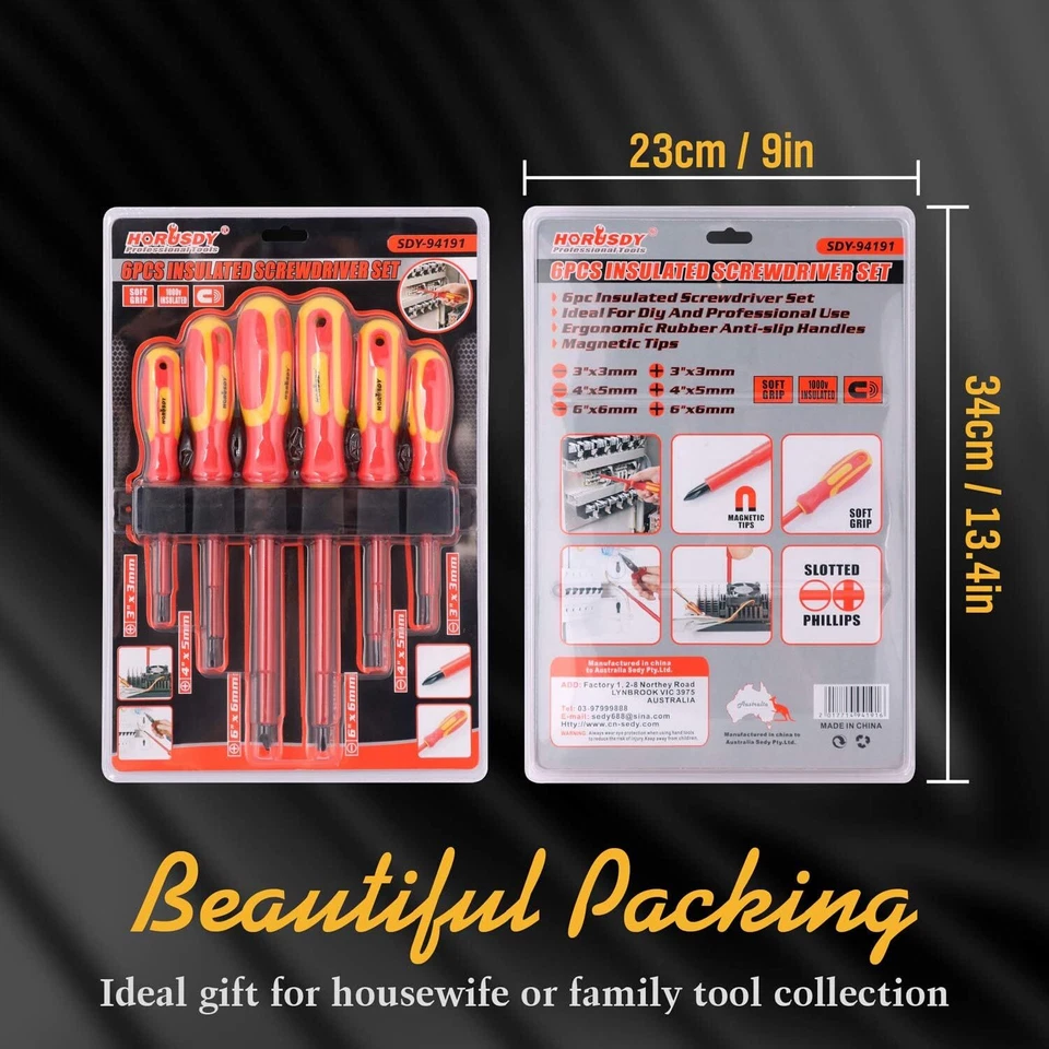 Conjunto de chaves de fenda isoladas 6 peças 1000V pontas magnéticas eletricista com fenda Phillips - Imagem 3 de 4