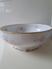 Vtg Antique Limoges Haviland France Pink Floral Porcelain Footed Serving Bowl 9"