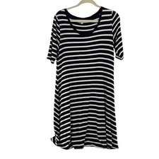Greige Black & White Striped Short Sleeve Swing Dress Large