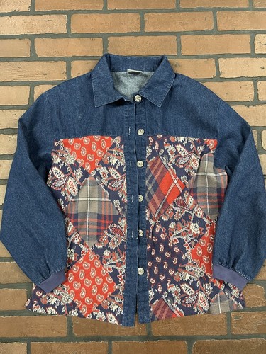 Aileen Button Down Denim JacketPaisley Patchwork Womens Large