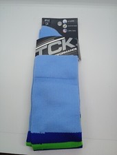 TCK Performance Baseball Knee High Striped Socks Light Blue / Neon Grn Large