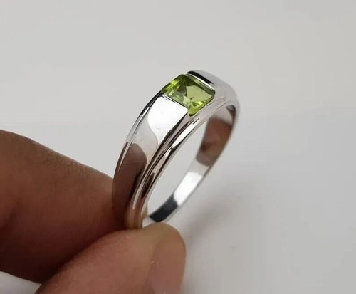 Peridot Ring for Men 925 Silver, Peridot Gemstone Ring Personalized Gift for Him - Picture 3 of 4
