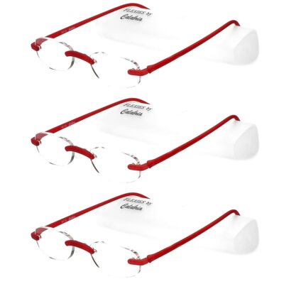 Calabria 715 Flexies Oval Biegbar Rahmenlose Lesebrille + 3.25 Rot (3pack)
