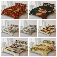 3D Christmas Deer Flower Leaves Snow Quilt Cover Duvet Cover Comforter set