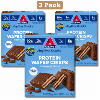 Atkins Snack, Protein Crisp Wafer, Chocolate Crème 10g of Protein 5 Count 3 Pack