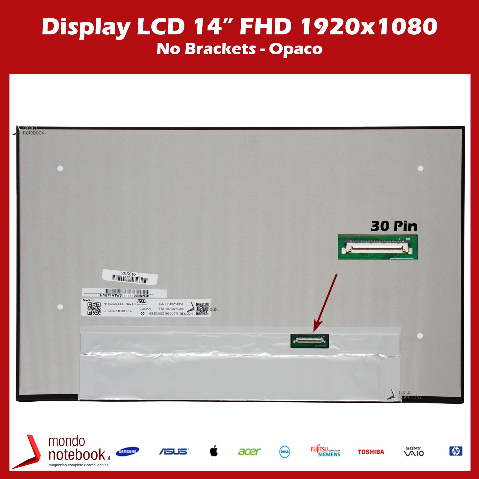 Lenovo BOE 14.0 IPS LCD Display 30 Pin 1920x1080 FHD 300 nit WUXGA AG