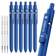 Blue Gel Pens, 6Pcs Quick Dry Blue Ink Pens with 3 Extra Refills, Fine Point ...
