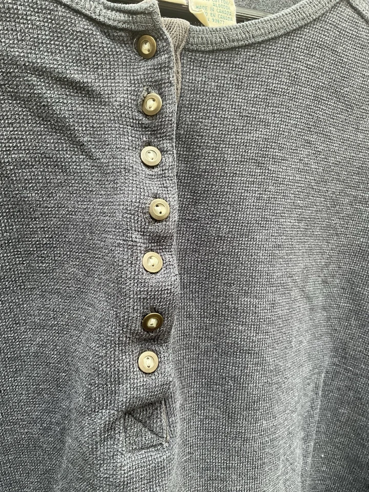 Camisa vintage St Johns Bay 1X cinza Henley feita no Canadá waffle algodão térmico anos 90 - Imagem 4 de 4
