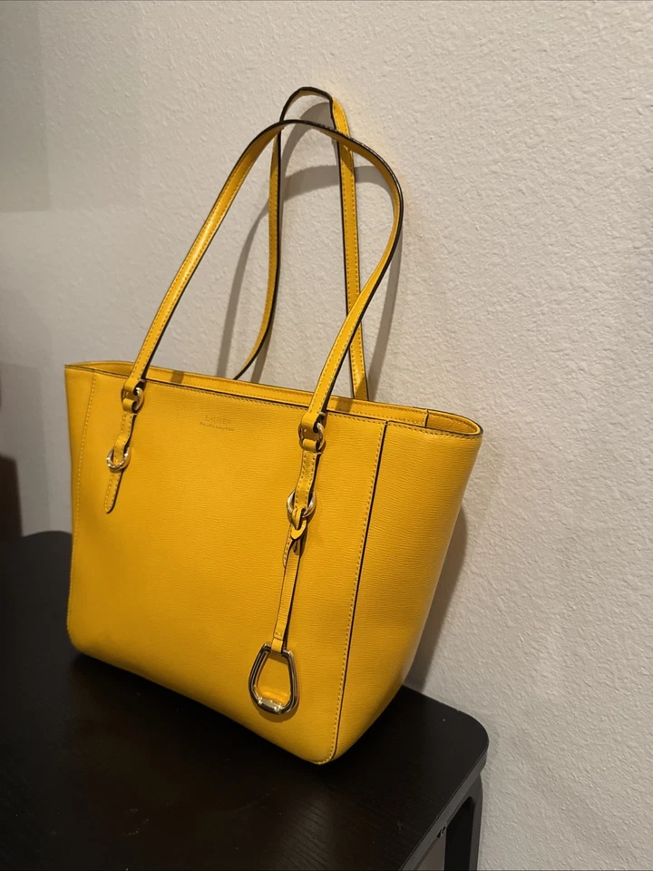 Lauren Ralph Lauren Yellow Mango Leather Zip Satchel Bag - Image 2 of 4