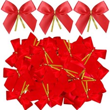 50 PCS Mini Christmas Red Satin Bows, Bowknot, Craft, Sewing, Gift Wrapping