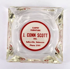 Vintage Marketing Glass Ashtray J. Conn Scott Furniture Selbyville Delaware  DE