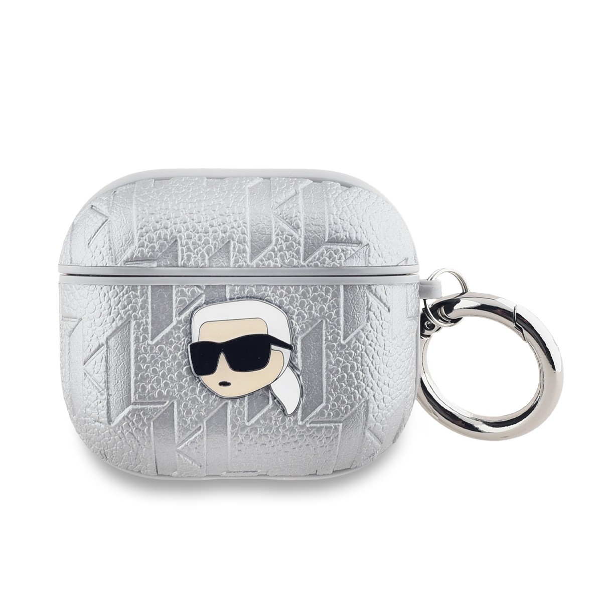 Coque AirPods 3 Karl Lagerfeld argentée, gaufrage luxe monogramme