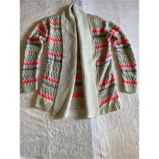 Cat Jack Girl Cream Glitter Texture Cardigan Coral Green Mint Stripes XL 14-16